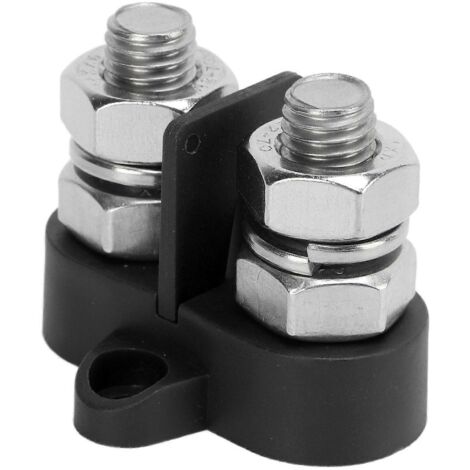M10 3/8in Bloc de Distribution Électrique Double Borne Isolée pour Voiture Caravane Bateau DC 48V Noir