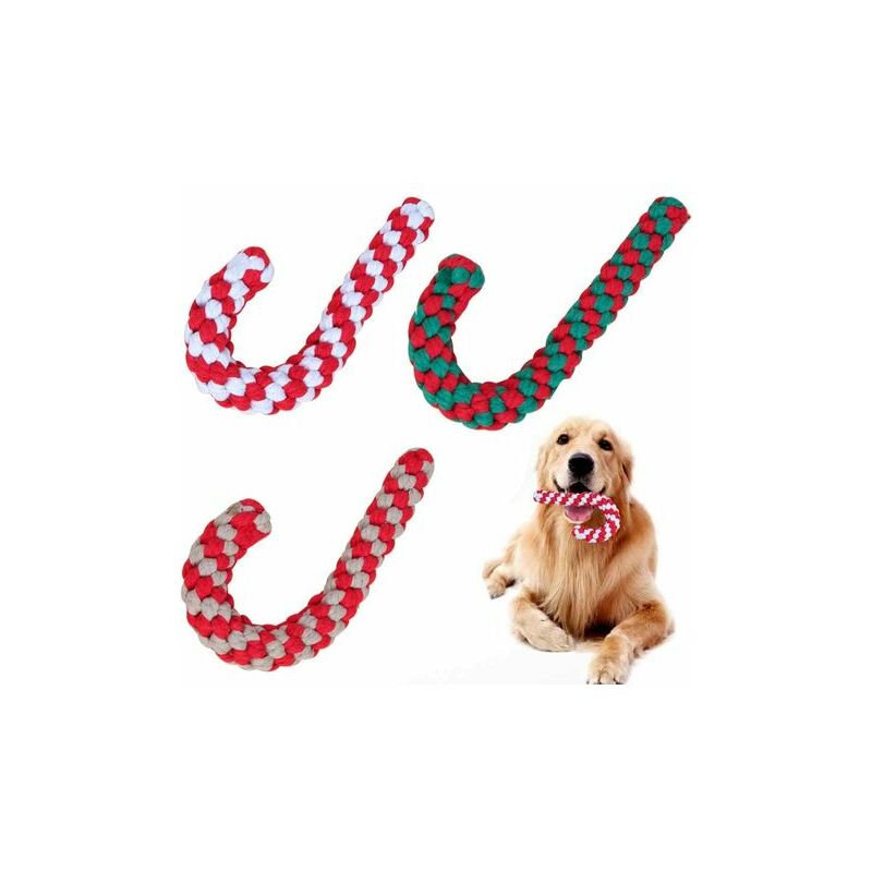Jouets Chien Chiot,3 Pcs Jouet Chien Corde Jouet à macher chien Jouets en corde pour chiens Dog Buddy Canne en bonbon de Noël Pet Corde à mâcher