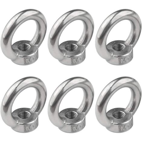 M10 Écrou à Anneau 6 Pcs 304 en Acier Inoxydable Filetage Écrou à Oeil de Levage Écrous à Œillet pour Les Accessoires de Levage