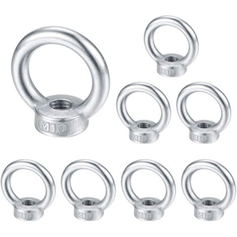M10 écrou à oeil, anneau de levage boulon à œil, acier inoxydable 304 écrou de bague, piton à visser ecrous - 8 Pcs