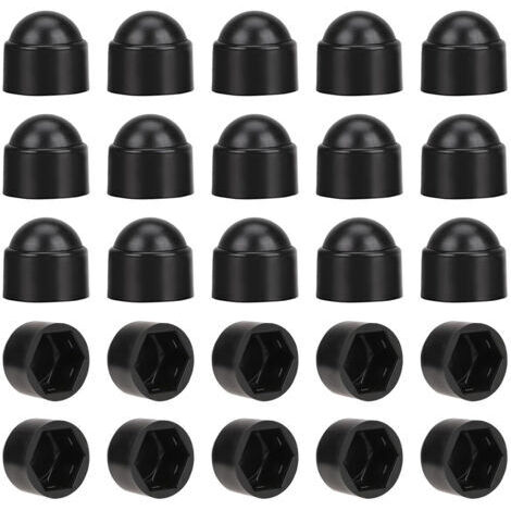 M10-Mutternabdeckungen, kompatibel mit 17-mm-Schlüsseln, schwarz, 50er-Packung, einfach zu montieren.