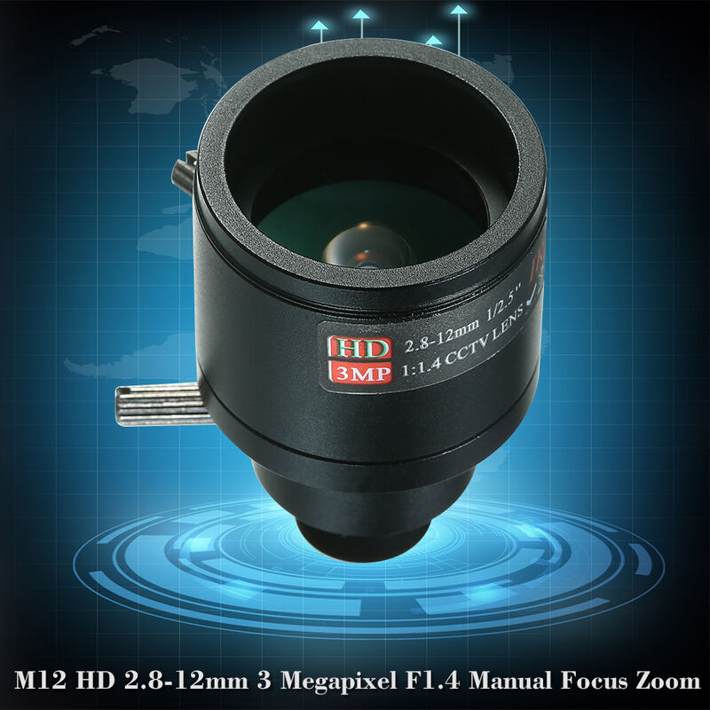 

Happyshopping - M12 HD 2.8-12 mm 3 megapixeles F1.4 Zoom de enfoque manual Varifocal CCTV MTV Lente IR Iris fijo, para camara de seguridad CCTV, Sin