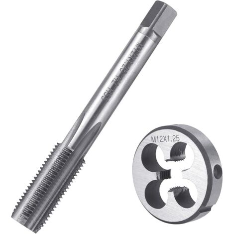 M12 X 1,25MM Jeu de Tarauds et Filières à Filetage Métrique, M12 X 1,25mm Kit de Taraudage et Filetage HSS Tarauds à Main Droite Filetage, pour Filetage Tapotement Réparation