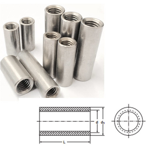 M12 x 40 mm Tiebar Connector - A2 (T304) Stainless Steel - Coupling Nut - Round