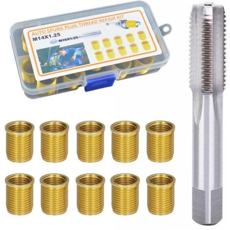 M14 x 1,25 mm Zündkerzen-Gewindebohrungs-Reparaturset (10-teilig) mit Gewindebohrer, Metall, für Benzinmotoren, Generatoren und Dieselmotoren (gold)