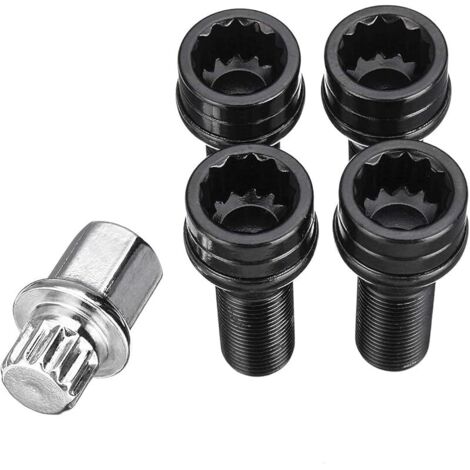 M14 X 1,25 Roue Boulons De Blocage Écrou Noir + Clé Compatible avec BMW Mini R54 R55 R56 R57 R58 R59 R60 F55 F56 F57 Compatible avec BMW 1 2 3 4 5 6 7 Series X1 3 5 6