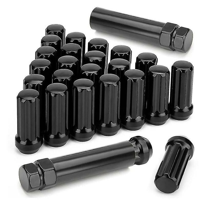 M14x1.5 Lug Nuts 24 Pieces 14mmx1.5 7 Spline Drive Awl Acorn Cone Lug Nuts 2inch Long Black With 2