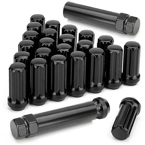 M14x1.5 Lug Nuts 24 Pieces 14mmx1.5 7 Spline Drive Awl Acorn Cone Lug Nuts 2inch Long Black With 2
