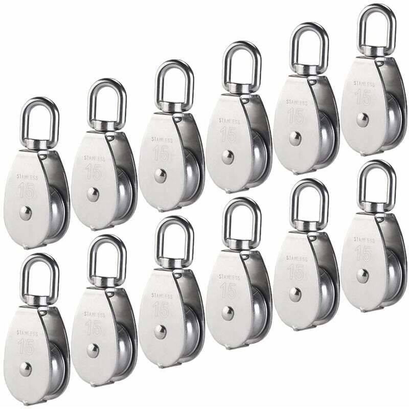 M15 Poulie Simple en Acier Inoxydable 304, 15MM Seul Poulies Bloc Rouleau, Grue Pivot Crochet Lisse Fil Corde Cble Chargement 77lbs/35Kg (12 Pièces)