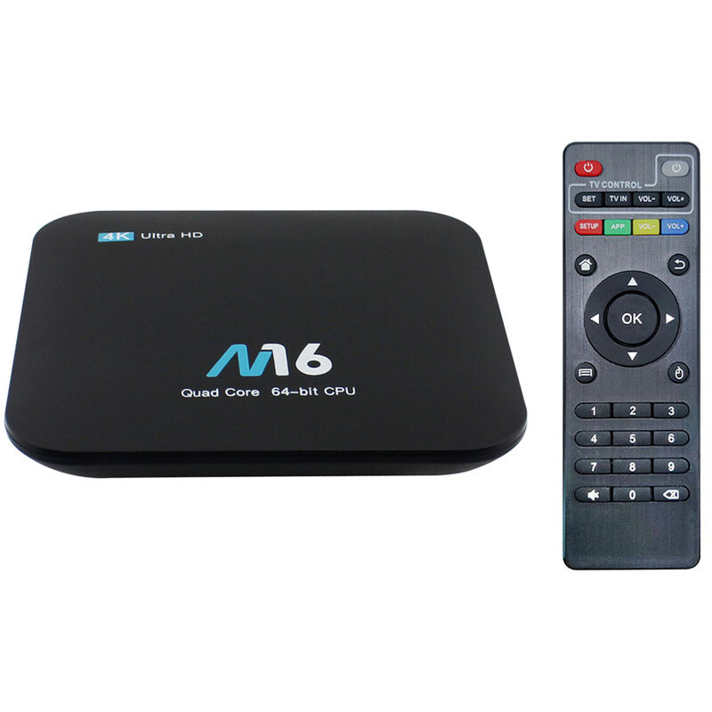 

M16 Smart Android 7.1 TV Box Amlogic S905X Quad-core UHD 4K 1GB / 8GB H.265 VP9 HDR10 LAN y WiFi HD Media Player Enchufe de la UE, Negro, enchufe de