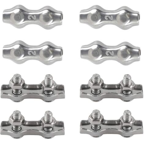 M2 Duplex Clips Serre-câbles en Acier Inoxydable 304 Pinces Duplex pour Filin pour Cordes à Linge en Câble Métallique Voiles de Soleil Suspendues Patio Fixe 8pièces