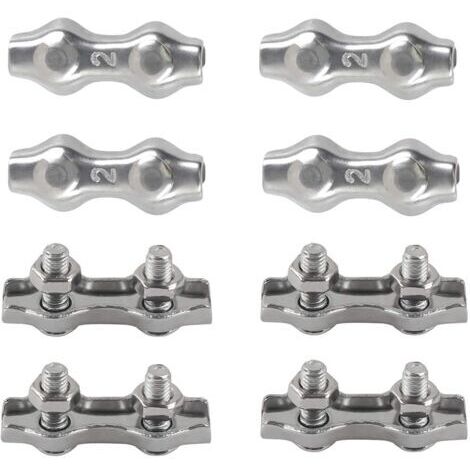 M2 Duplex Clips Serre-câbles en Acier Inoxydable 304 Pinces Duplex pour Filin pour Cordes à Linge en Câble Métallique Voiles de Soleil Suspendues Patio Fixe 8pièces