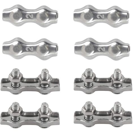 M2 Duplex-Kabelbinderklemmen, 304 Edelstahl, Duplex-Kabelklemmen für Drahtseile, Wäscheleinen, hängende Sonnensegel, Terrasse, fest, 8 Stück