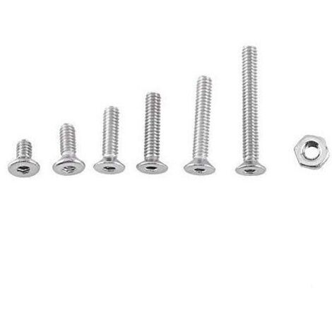 M2 Kit de 250pcs Assortiment Vis Boulon Douille Hexagonale Tête Fraisée Plate/Bombée/Cylindrique Six Pans Creux en Acier Inoxydable A2 avec Ecrous, M2 x 4/6/8/10/12/16mm (Tête Plate)
