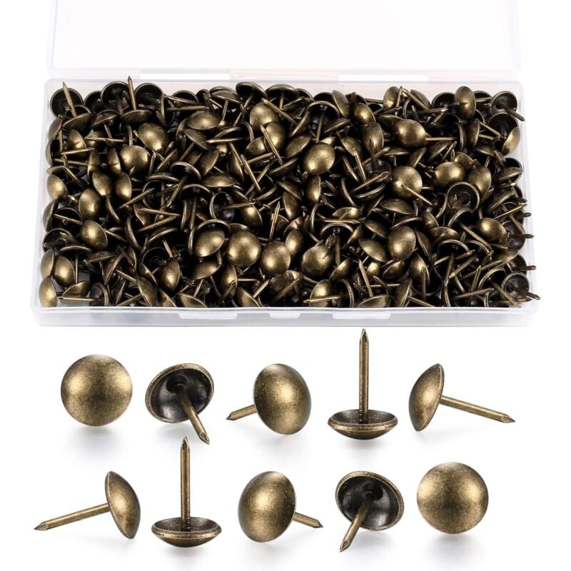 (L)200 Pièces Clous de Tapissier, Clous Ameublement Décoratifs, Punaises de Tapisserie, Clous de Meubles en Laiton Antique avec Boîte en Plastique
