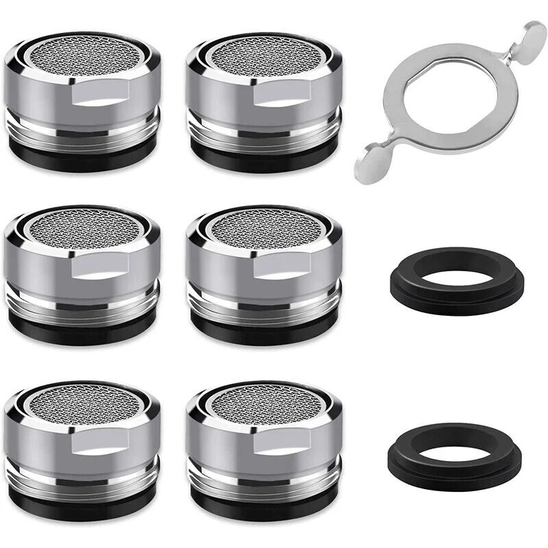 M24 Faucet Aerator, 6 Pieces Water Saving Faucet Aerator with Stainless Steel and abs Filter, Include 8 Gaskets and 1 Chrome Aerator Wrench for