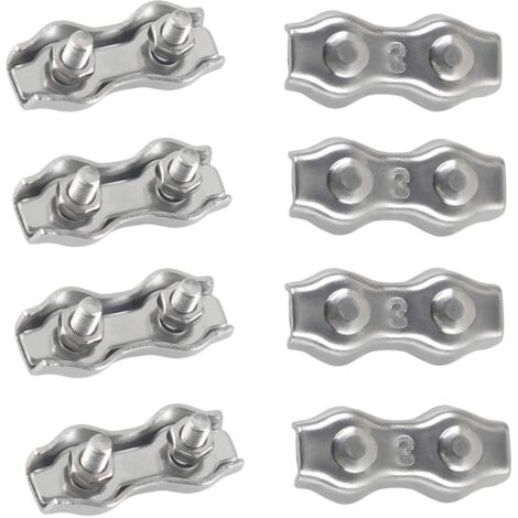 M3 Duplex Cable Tie Clips, 304 Stainless Steel Duplex Cable Clips for Wire Ropes Clotheslines Hanging Shade Sails Patio Fixed 8 Pack