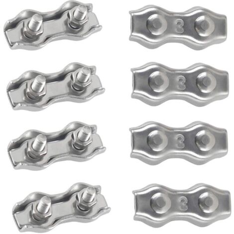 M3 Duplex Clips Serre-câbles en Acier Inoxydable 304 Pinces Duplex pour Filin pour Cordes à Linge en Câble Métallique Voiles de Soleil Suspendues Patio Fixe 8 pièces