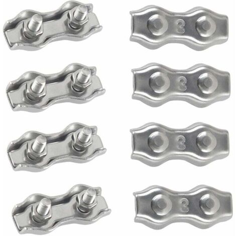 M3 Duplex Clips Serre-câbles en Acier Inoxydable 304 Pinces Duplex pour Filin pour Cordes à Linge en Câble Métallique Voiles de Soleil Suspendues Patio Fixe 8 pièces