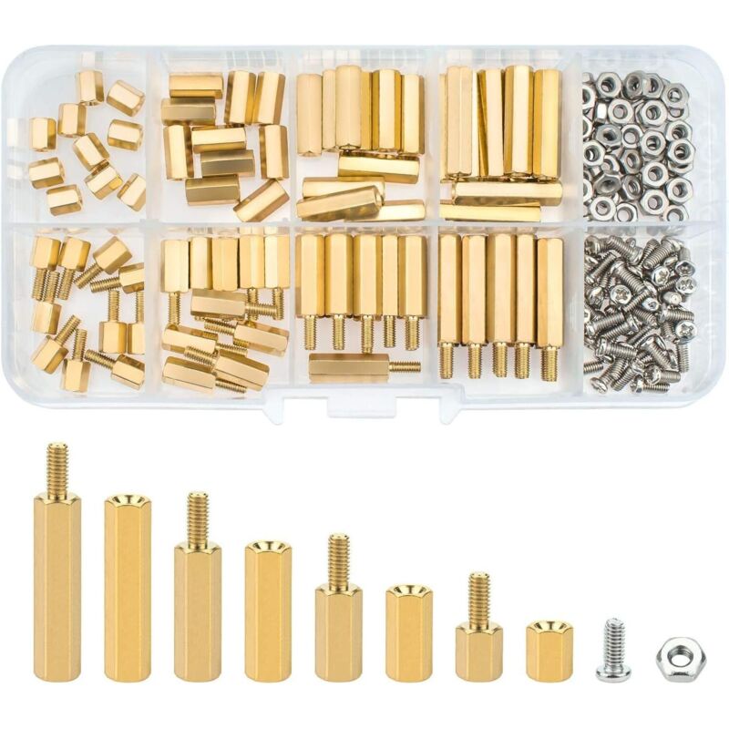 Aougo - M3 Entretoise Laiton,PCB Entretoise,Fileté Mâle-Femelle Hexagonale Boulons en Cuivre Assortiment Kit pour pcb carte mère-120 Pièces