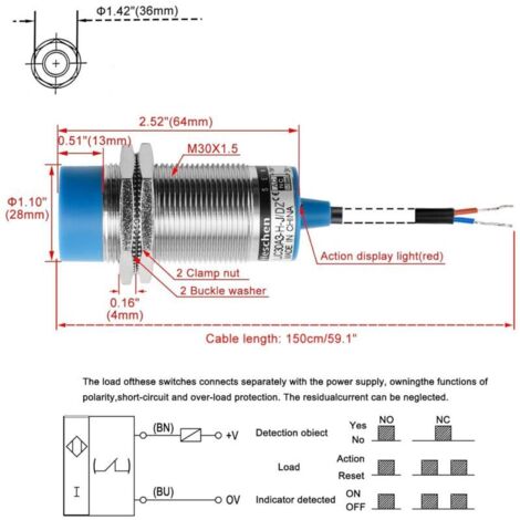 M30 Capacitif Capteur De Proximité Commutateur, LJC30A3-H-J/DZ, Détecteur 1-15mm, 90-250VAC 400mA, normalement fermé (NC), 2 fils