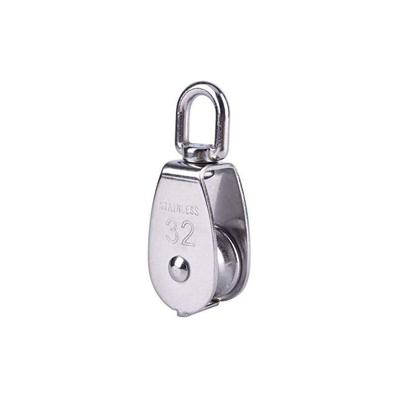 Image of M32 Edelstahl-Einzelrolle, Schwenkrolle, 250 kg Tragkraft für Hebeseile – Einzelpackung, Silber