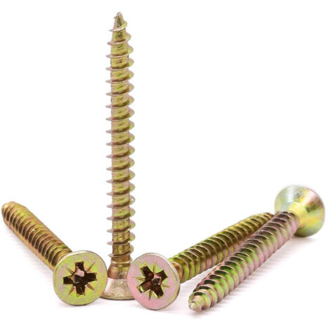 M3x25mm vis à tête plate empreinte cruciforme pour bois intérieur, visserie galvanisée jaune pour projets de construction et fixation métallique.