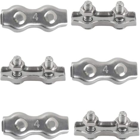 M4 Duplex Clips Serre-câbles en Acier Inoxydable 304 Pinces Duplex pour Filin pour Câble Métallique Voiles de Soleil Suspendues Patio Fixe 6pièces