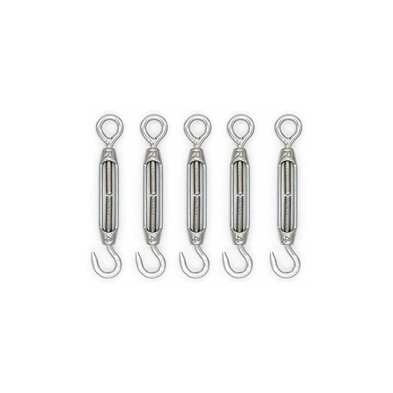 Dewdat - M4 / M5 / M6 / M8 304 Stainless Steel Hook and Eye Turnbuckle - Pack of 5