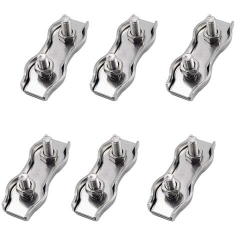 M4 Serre Câble Acier Serre Cable Acier Inox 304 Clip Duplex Serre Corde Pince Cable Pour Les Chantiers de Construction et Les Navires Corde à linge Auvent Pour Ø 4mm Cable Acier 6pcs