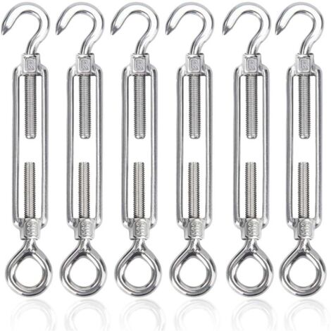 M4 Tendeur Cable 304 Acier Inoxydable Réglable Crochet De Ridoir Et Oeil Tendeur Fil a Linge Tendeurs Elastique avec Crochets Fil Cable Acier De Fer Cloture Et Corde Linge Exterieur 6pcs
