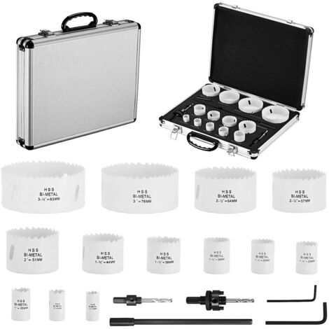 M42 Scie Cloche Bi-métal 18PCS, Coffret de Scie Trépan Lames de Scie 19-83 mm, avec Adaptateur de Tige Triangulaire et Foret de Centrage, pour Percer Plastique, PVC, Bois, Panneaux Fibres