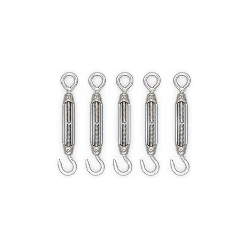 M4/M5/M6/M8 304 Stainless Steel Hook and Eye Turnbuckle - 5 Pack
