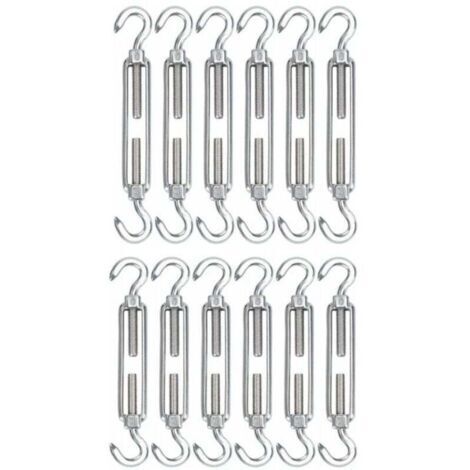 M5 Edelstahl-Kabelspanner, Set mit 12 Stück, schwerlastfähiger verstellbarer Spannhaken mit Haken für Seil, Kabel, Wäscheleine, Maschendraht und Sonnenschutzinstallation