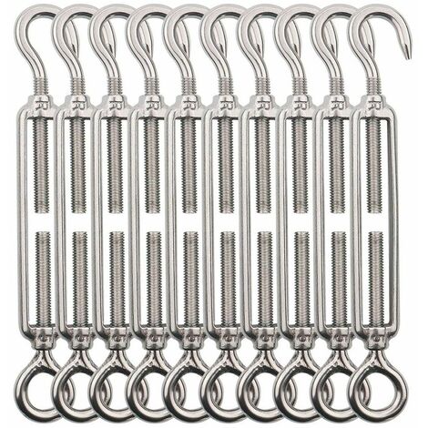 M5 Haken- und Ösen-Kabelspanner, Stahldrahtspanner/Edelstahl 304 Edelstahl-Kabelspanner für Wäscheleine, Stahlkabel, Stahlseil – 10 Stück