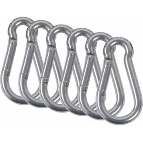 M5-Karabiner, 304 Edelstahl-Federkarabiner mit Feuerwehrmann-Karabinerhaken für Camping, Wandern, Hängematte, Schaukel, 6 Stück