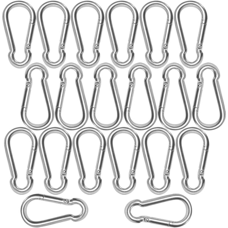 M5 Lot de 20 mousquetons à ressort en acier inoxydable de 4,9 cm pour porte-clés, camping, pêche, randonnée, voyage