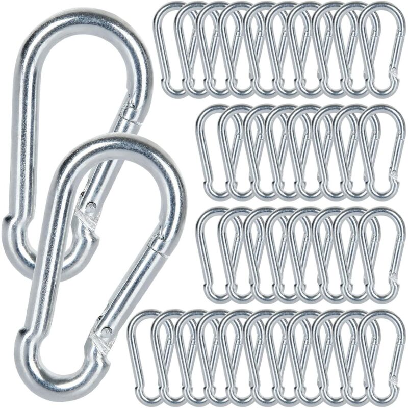 M5 Mousqueton Acier Galvanisé, 60 PCS Mousqueton de Fixation pour Charges Lourdes - Capacité de Charge de 100 kg/220 LB, Crochet Mousquetons