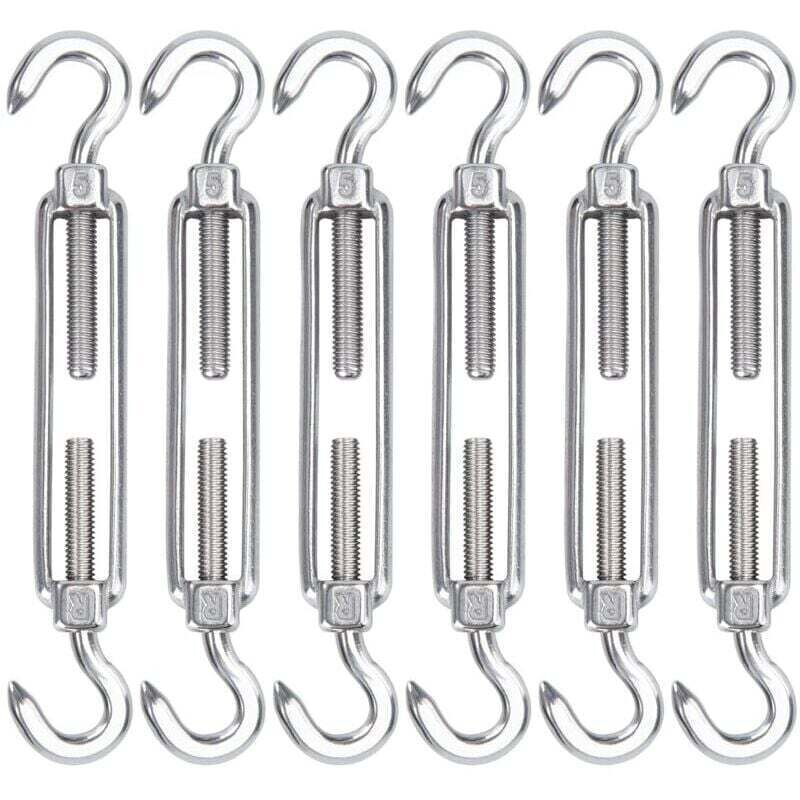 M5 Stainless Steel Cable Tensioner, Pack of 6 Wire Tensioner Hook and Adjustable Hook Heavy Duty Tension Hook & Hook for Rope Cable Clothesline, Grid