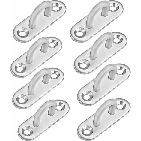 M5 Stainless Steel Eyelet Plate (8 Pcs) - Oblong Metal Hook U Shape Wall And Ceiling Mounting (50 X 17 Mm) - Fixing Hook 40 Kg Capacity For Suspension