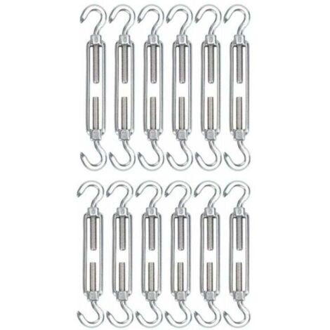 M5 Tendeur Cable Acier Inoxydable, Lot de 12 Tendeur de Fil Crochet et Crochet Rglable Heavy Duty Tension Hook & Hook pour Corde Cable Fil Linge, Grillagefor Sun Shade Installation