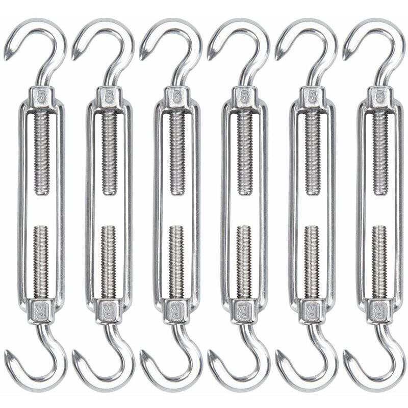 M5 Tendeur Cable Acier Inoxydable, Lot de 6 Tendeur de Fil Crochet et Crochet Réglable Heavy Duty Tension Hook & Hook pour Corde Cable Fil à Linge,