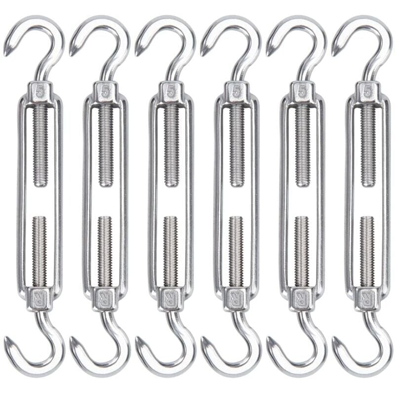 M5 Tendeur Cable Acier Inoxydable, Lot de 6 Tendeur de Fil Crochet et Crochet Réglable Heavy Duty Tension Hook & Hook pour Corde Cable Fil à Linge,