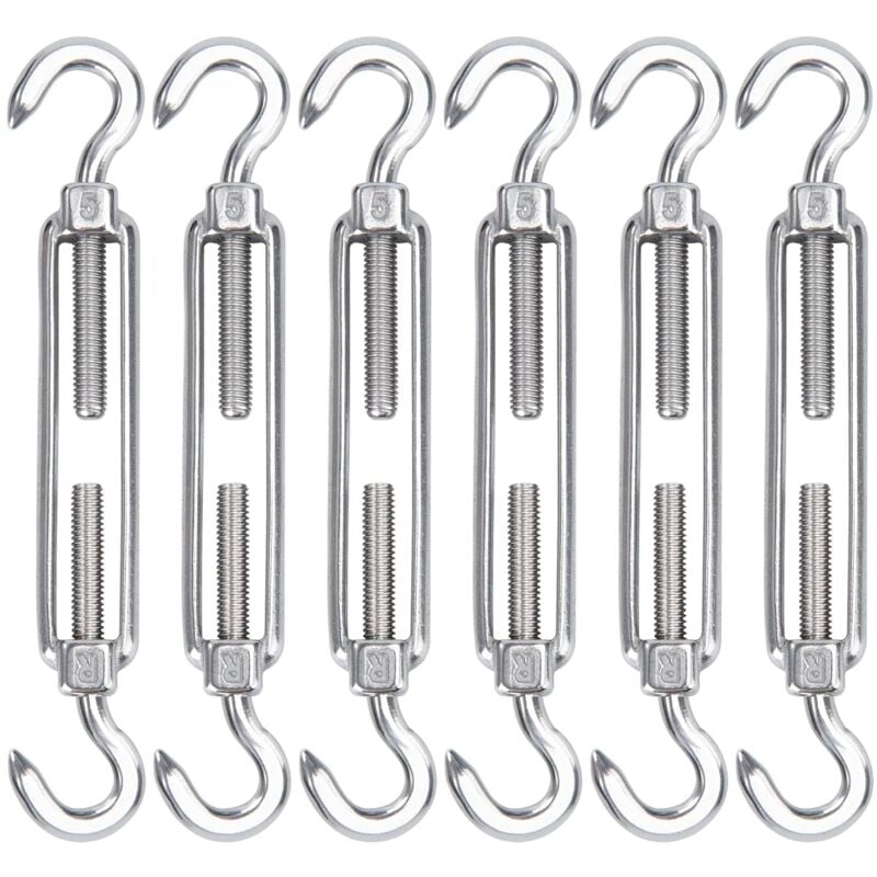 M5 Tendeur Cable Acier Inoxydable, Lot de 6 Tendeur de Fil Crochet et Crochet Réglable Heavy Duty Tension Hook & Hook pour Corde Cable Fil à Linge,