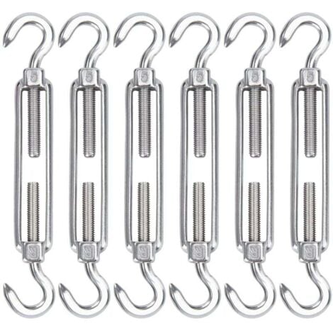 ERSANDY M5 Tendeur Cable Acier Inoxydable, Lot de 6 Tendeur de Fil Crochet et Crochet Réglable Heavy Duty Tension Hook & Hook pour Corde Cable Fil à Linge, Grillagefor Sun Shade Installation