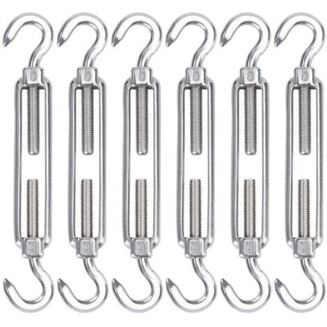 M5 Tendeur Cable Acier Inoxydable, Lot de 6 Tendeur de Fil Crochet et Crochet Réglable Heavy Duty Tension Hook & Hook pour Corde Cable Fil à Linge, Grillagefor Sun Shade Installation