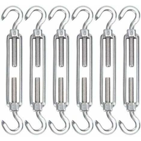 M5 Tendeur Cable Acier Inoxydable, Lot de 6 Tendeur de Fil Crochet et Crochet Réglable Heavy Duty Tension Hook & Hook pour Corde Cable Fil à Linge, Grillagefor Sun Shade Installation
