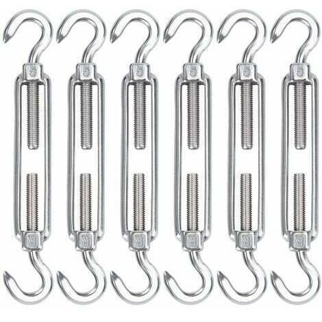 M5 Tendeur Cable Acier Inoxydable, Lot de 6 Tendeur de Fil Crochet et Crochet Réglable Heavy Duty Tension Hook & Hook pour Corde Cable Fil à Linge, Grillagefor Sun Shade Installation