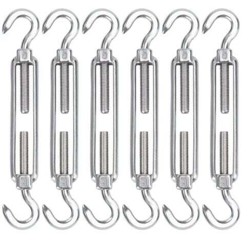 M5 Tendeur Cable Acier Inoxydable, Lot de 6 Tendeur de Fil Crochet et Crochet Réglable Heavy Duty Tension Hook & Hook pour Corde Cable Fil à Linge, Grillagefor Sun Shade Installation