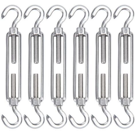M5 Tendeur Cable Acier Inoxydable, Lot de 6 Tendeur de Fil Crochet et Crochet Réglable Heavy Duty Tension Hook & Hook pour Corde Cable Fil à Linge, Grillagefor Sun Shade Installation